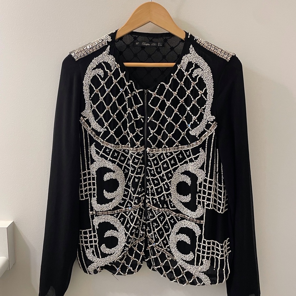 ZARA beaded jacket with zipper, Sz L.